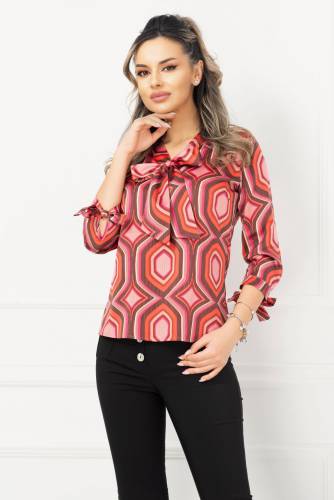Bluza eleganta satinata cu imprimeu geometric colorat