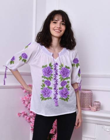 Bluza traditionala model ie cu broderie lila