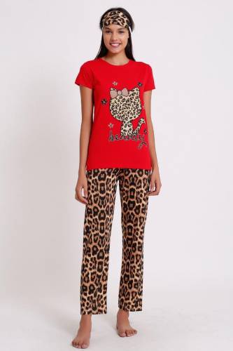 Pijama dama Kitty leopard rosu