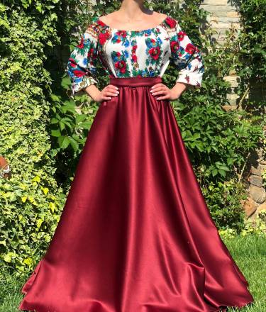 Rochie lunga cu model floral Gypsy Aria Bordo