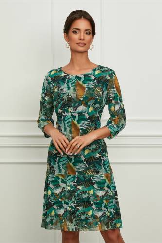 Rochie Maria verde cu imprimeu galben